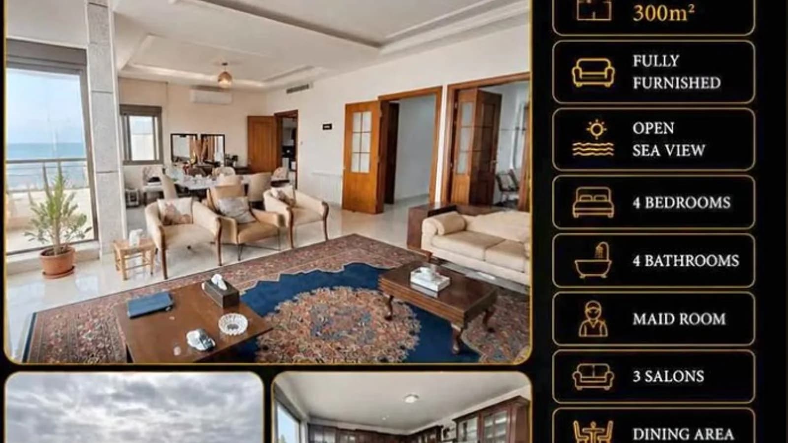 Spacious furnished duplex salon in Kaslik with open sea view through the windows