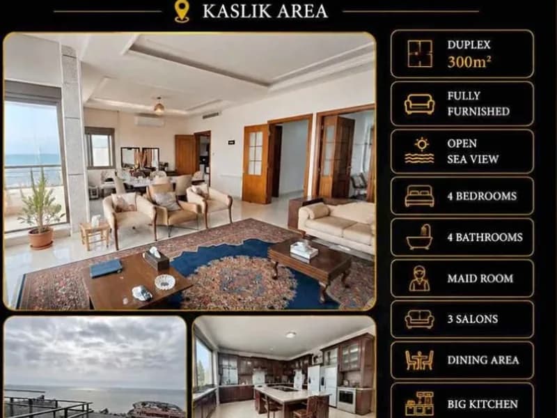 Spacious furnished duplex salon in Kaslik with open sea view through the windows